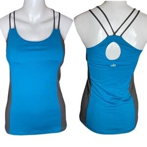 ALO Strappy Tank Karma Colorblock Teal Green /Grey Size Medium